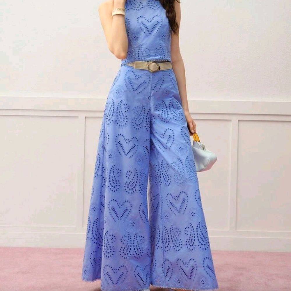MOTF PREMIUM EYELET EMBROIDERY BLOUSE & WIDE LEG PANTS